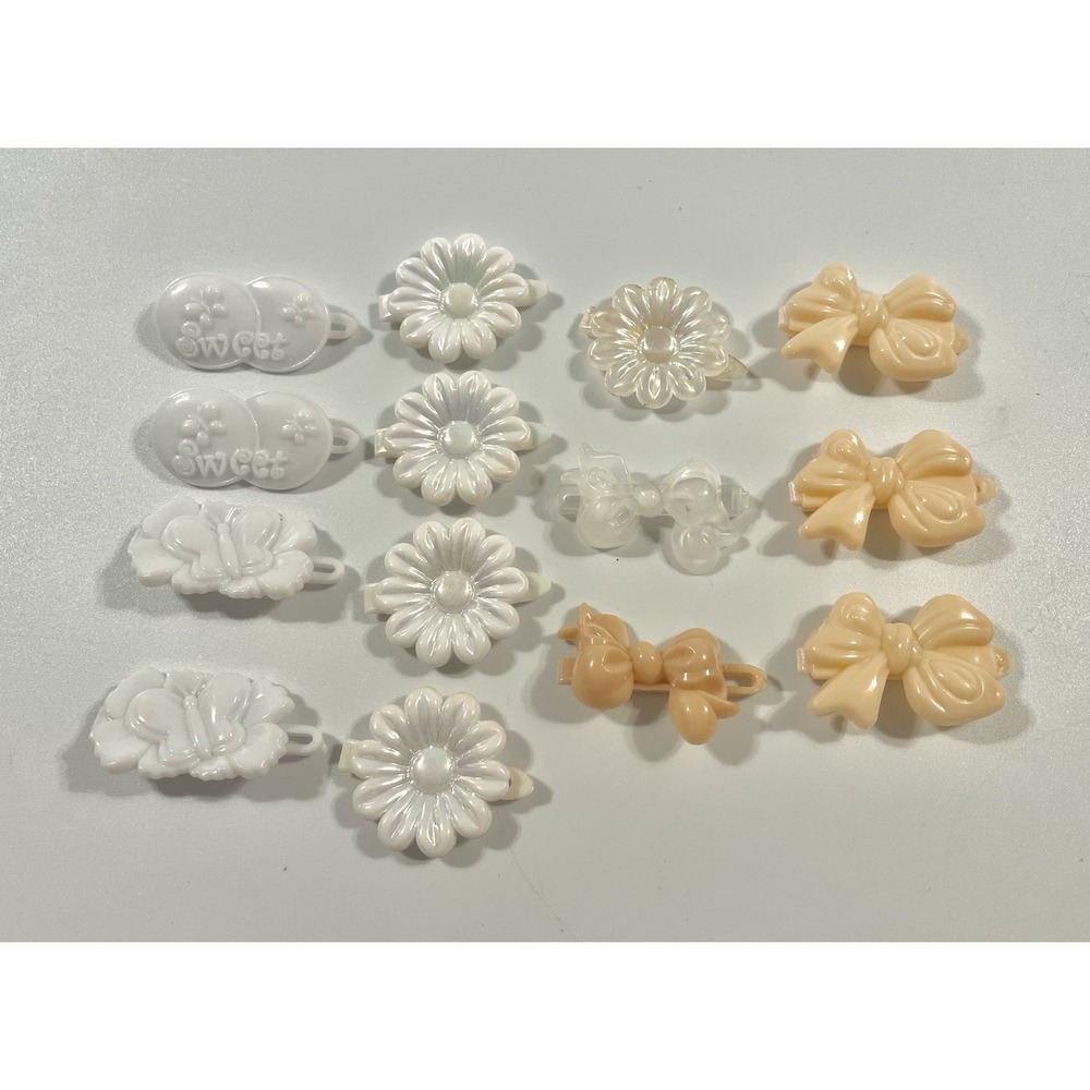 Vintage Lot Hair Clip Butterfly Flower Bows White Iridescent Holo 80s 90s Y2K